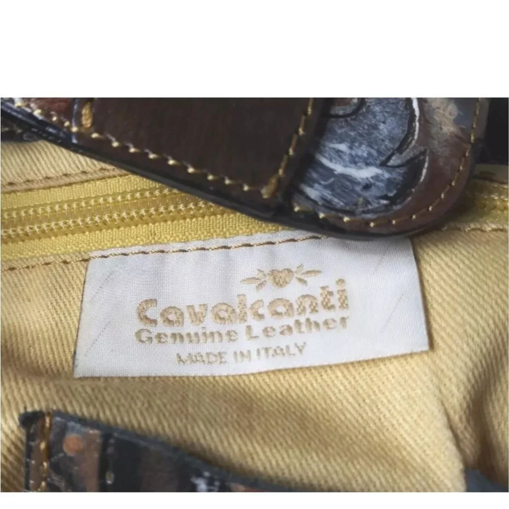 Cavalcanti Italian Leather Shoulder Tote  Large Handbag Hand-painted Multicolor